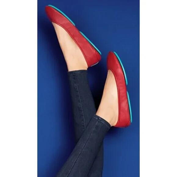 Tieks Ballet Flat Leather Round Toe Slip On Foldable Cardinal Red 9 - Picture 14 of 15